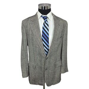 VTG Brooks Brothers Blazer Jacket Mens 42 L Gray Silk Linen Wool Herringbone USA
